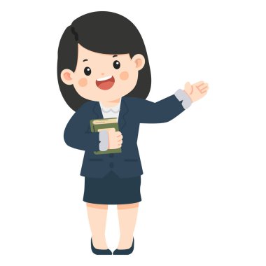 Cartoon Woman Holding Book and Presenting teacher school