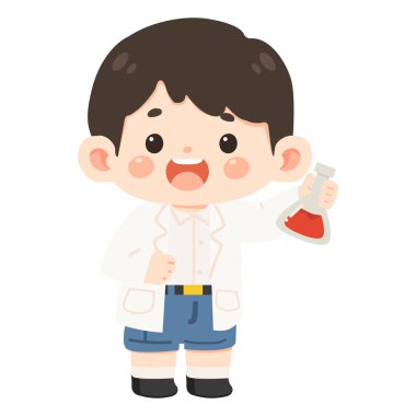 Beaker öğrencisini tutan bir bilim adamının tasviri