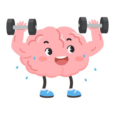 Tatlı çizgi film beyni dambılları kaldırır, zihinsel gücü, öğrenme gücünü, motivasyonu ve kişisel gelişimi sembolize eder..