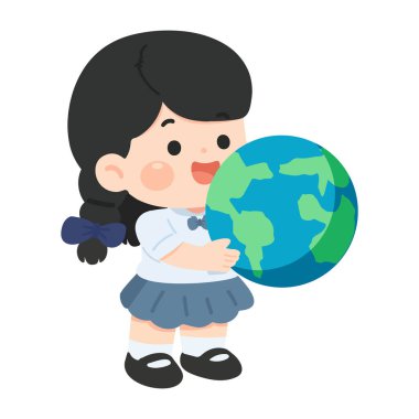 A cheerful girl holding a globe with a bright smile, symbolizing learning, world exploration, and global awareness, perfect for education and school materials.