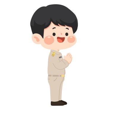 Taylandlı bir öğretmen sıcak ve saygılı bir jest yaparak okul ve kültür temalarına uygun olumlu bir eğitim ortamı sunuyor..