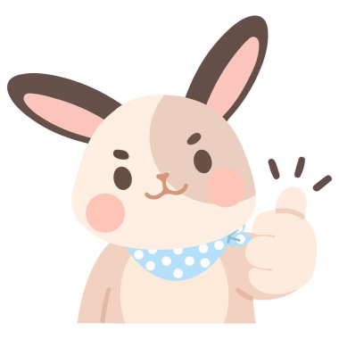 Neşeli bir tavşancık karakteri. Onaylama, teşvik, olumlu ruh hali. Maskot kullanımı ve yaratıcı tasarım kavramları.