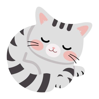 Şirin kedi, kıvrılmış vücudu ile huzur içinde dinleniyor. Sakin ruh hali, rahatlık, rahat ev atmosferi, evcil hayvan yaşam tarzı ve nazik günlük yaşam konsepti gösteriyor.