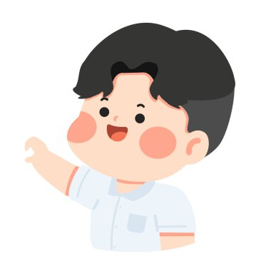 Sevgi, dostluk, şefkat ve eğitim için düz vektör illüstrasyon tarzında olumlu duygular gösteren genç bir öğrenci.