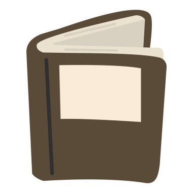 Açık kahverengi bir cilt kitabının bembeyaz arka plan konsepti üzerine izole edilmiş, hikaye anlatma ve öğrenme minimalist grafik tarzında basit bir çizimi