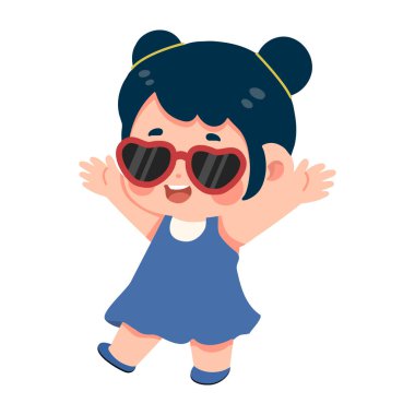 Neşeli bir çocuk karakteri, kendine güveni ifade eden neşeli bir yaz havası gençlik enerjisi moda eğlencesi ve parlak mevsimlik yaşam tarzı konsepti.