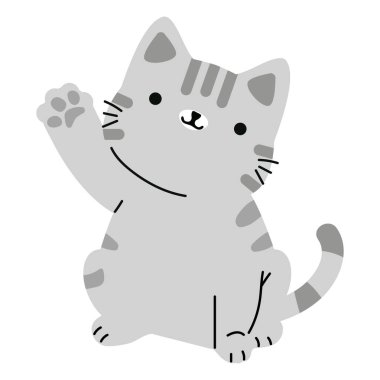 Sevimli, dost canlısı bir kedi karakteri yükseltilmiş pençeli neşeli ruh hali neşeli hoş geldin jesti ve sıcak ev hayvanı temalı görsel konseptle selamlıyor.