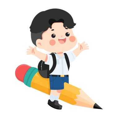 Genç öğrenci, yaratıcı tasarım için yaratıcı tasarım için neşeli hareket çizgi film stili eğitim konsepti yaratıcı sahne ile binicilik aracı