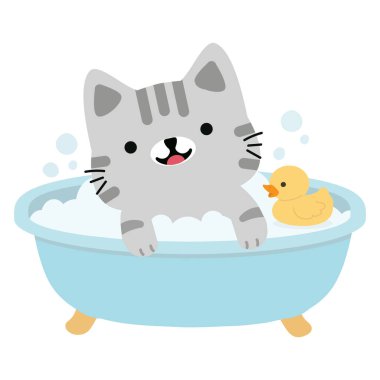 Yaratıcı tasarım için neşeli ruh hali sahnesi olan köpüklü suda dinlenen sevimli bir hayvan.