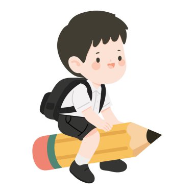 Mutlu çocuk uzun bir çizim eşyasının üzerinde oturuyor enerjik bir ruh hali ve yaratıcı bir stili var.