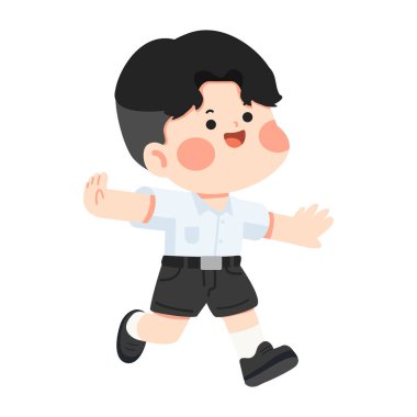 Mutlu çocuk, yaratıcı sahne için canlı ruh ve akademik giysiler içinde neşeli enerji ile hızlı hareket ediyor.