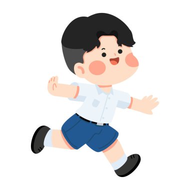 Okul çizgi filmine resmi kıyafetle koşan zeki genç öğrenci.