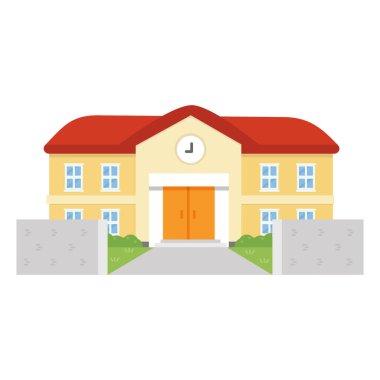 Eðitim kurumunun ön tarafýnda ana kapı merdivenleri ve bayraðý olan cephesi