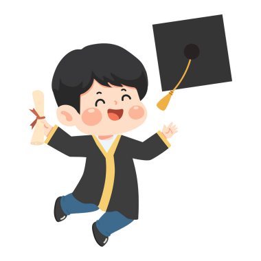 Genç erkek mezun başarıyı ve başarıyı kutlayan sertifikayı elinde tutarken akademik şapkasını havaya fırlatıyor