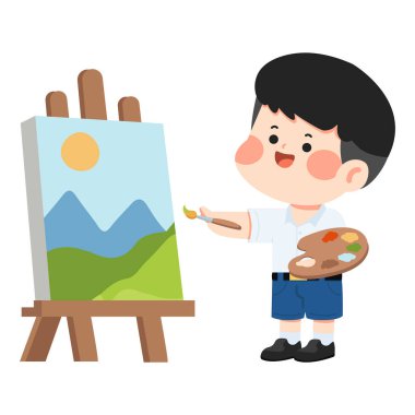 Erkek öğrenci ressam açık hava manzarası çiziyor yaratıcılığı hayal gücü sanatsal öğrenme ve doğa ilhamını temsil ediyor