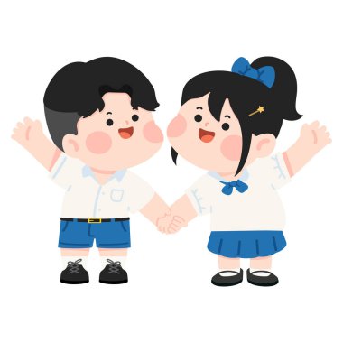 Arkadaşlık birliği ve olumlu okul ilişkilerini temsil eden el ele tutuşan sevimli öğrenci çocukları.