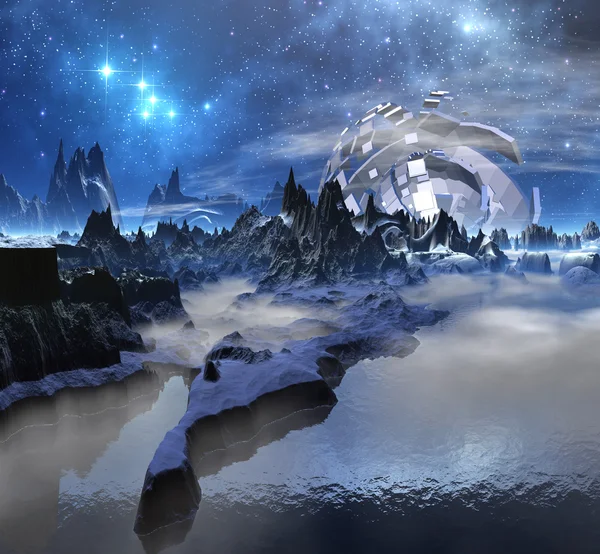 エイリアンの惑星 - ベクターファンタジー風景 — ストック写真