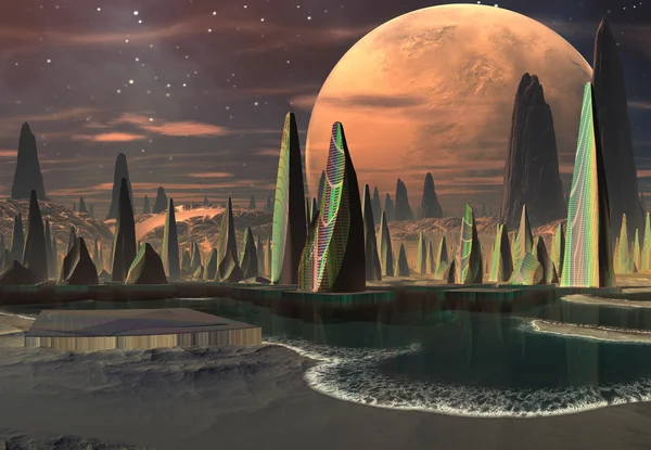 Футуристический город пришельцев - работа в формате 3D — стоковое фото