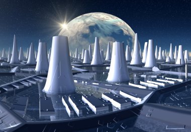 Futuristik yabancı şehir - 3d bilgisayar resmi