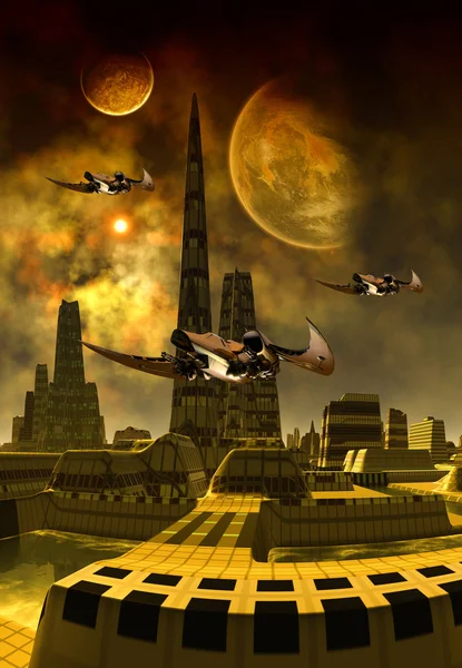 Ciudad futurista de Alien 3d computadora arte — Foto de Stock