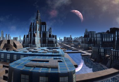 Futuristik yabancı şehir - 3d bilgisayar resmi