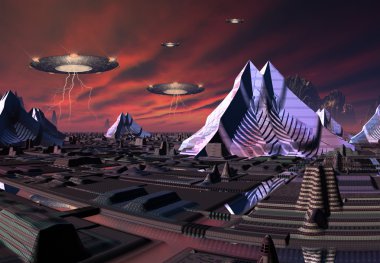 Futuristik yabancı şehir - 3d bilgisayar resmi