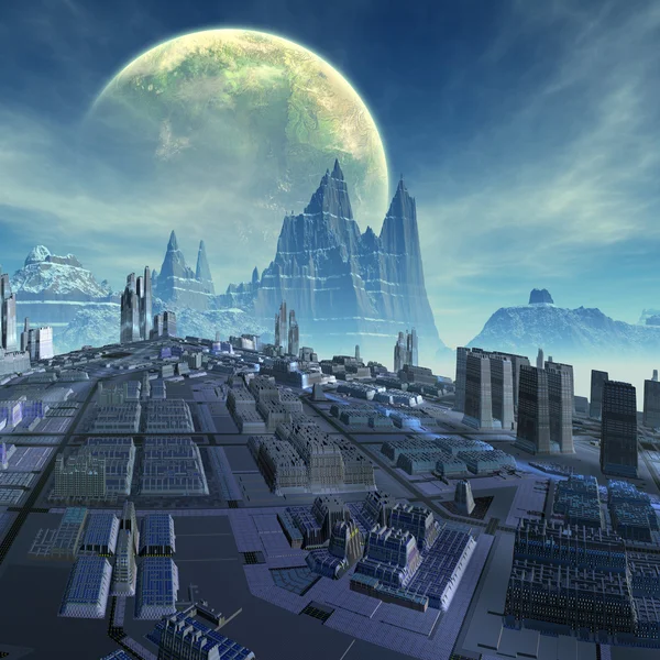 未来派外星人之城-3d 立体计算机图稿 — 图库照片
