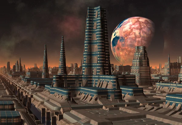 未来派外星人之城-3d 立体计算机图稿 — 图库照片
