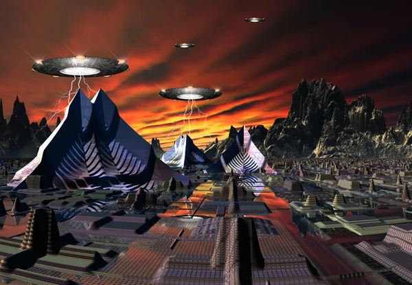 Futuristica città aliena - Opera d'arte del computer 3D — Foto Stock