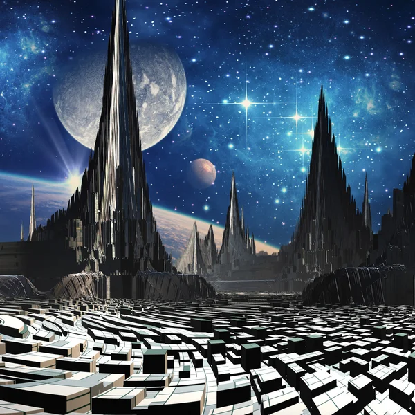Futurystyczne Miasto Alien - 3d komputer grafika — Zdjęcie stockowe