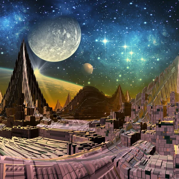 Futuriste Alien City - Oeuvre d'ordinateur 3D — Photo