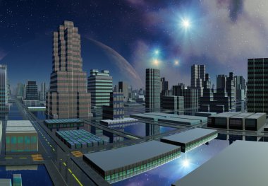 futuristik yabancı şehir - bilgisayar resmi