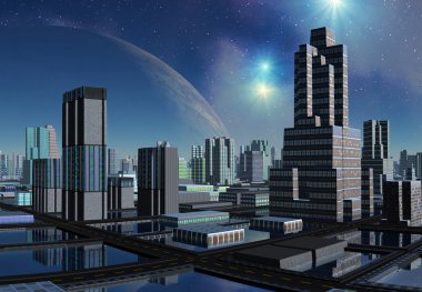 futuristik yabancı şehir - bilgisayar resmi