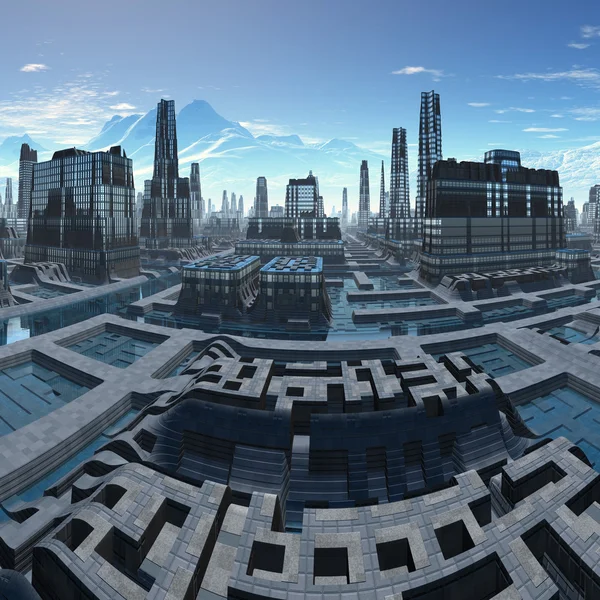 Ciudad extraterrestre futurista - Obras de arte de ordenador — Foto de Stock