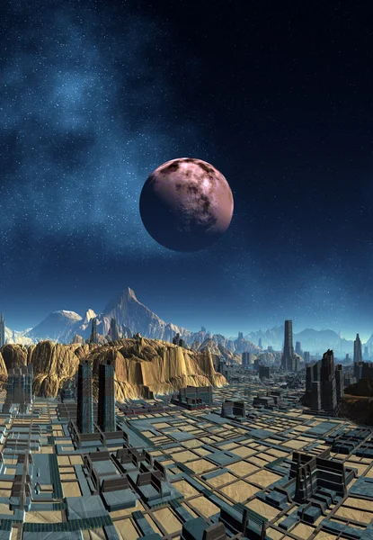 Cidade alienígena futurista - Obra de computador — Fotografia de Stock