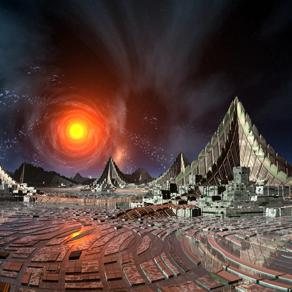 Futuriste Alien City - Création d'ordinateur — Photo