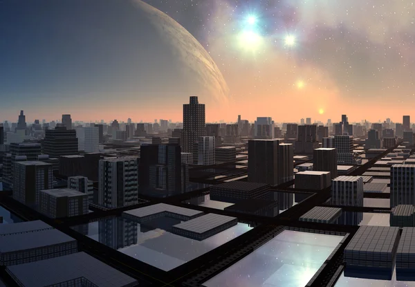 未来の宇宙人の街 - コンピューターのアートワーク — ストック写真