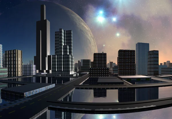 Futurystyczne Miasto obcych - grafika komputerowego — Zdjęcie stockowe