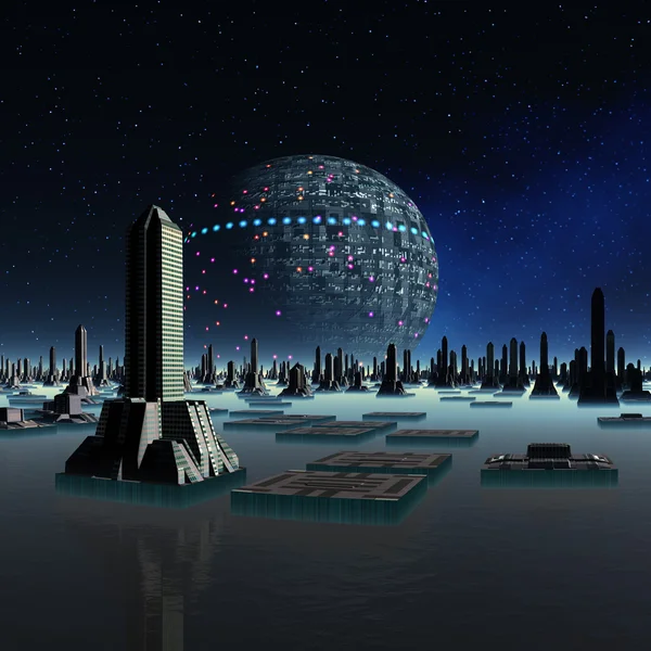 Futuriste Alien City - Création d'ordinateur — Photo