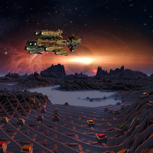 Utenomjordisk planet - 3D gjengitt landskap – stockfoto