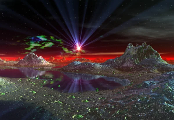 Planeta extraterestră - peisaj redat 3D — Fotografie, imagine de stoc
