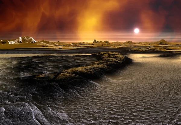 Planeta extraterrestre - Paisaje 3D renderizado — Foto de Stock