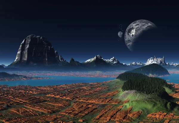 Planeta alienígena - 3D renderizado paisagem — Fotografia de Stock