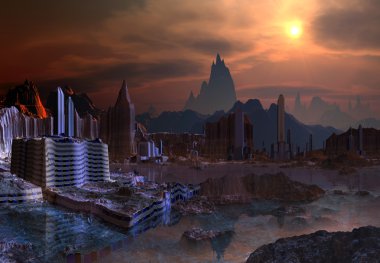 futuristik yabancı şehir - bilgisayar resmi