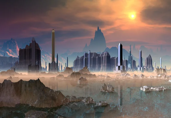 未来派的外星城市-计算机图稿 — 图库照片