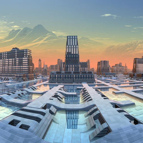 Futuristic Alien City - Computer Artwork — Stock Photo, Image