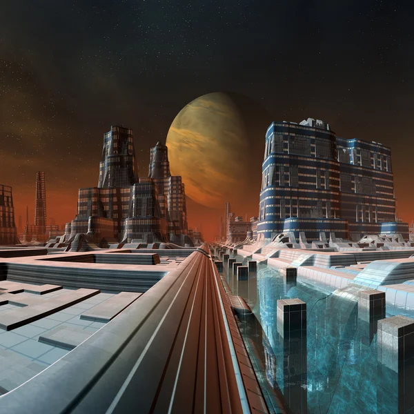 Futuristic Alien City - Computer Artwork — Stock Photo, Image