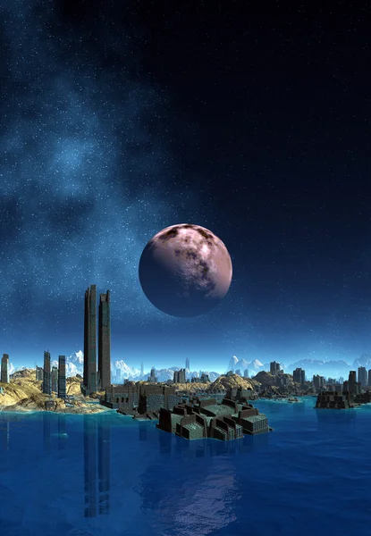 Futuriste Alien City - Création d'ordinateur — Photo