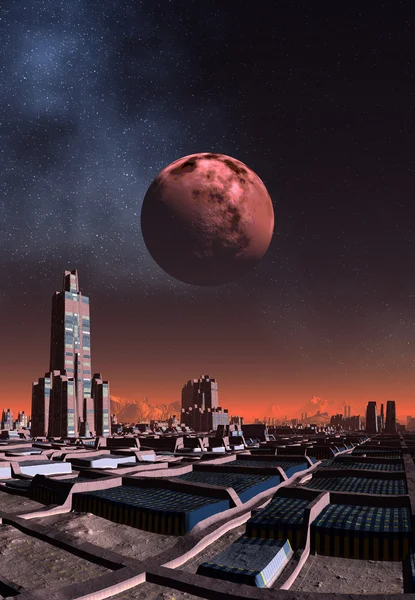 未来の宇宙人の街 - コンピューターのアートワーク — ストック写真