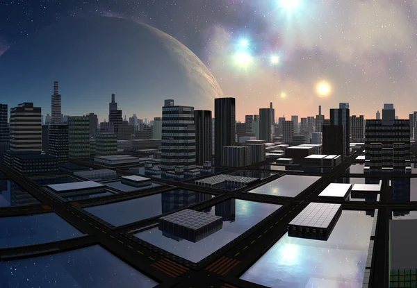 Cidade alienígena futurista - Obra de computador — Fotografia de Stock